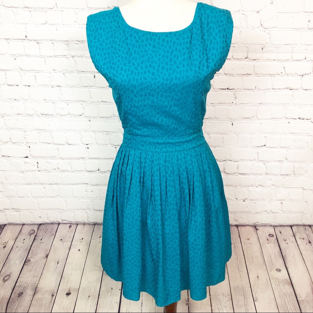 Wren Turquoise Leopard Print Silk Tie Back Dress